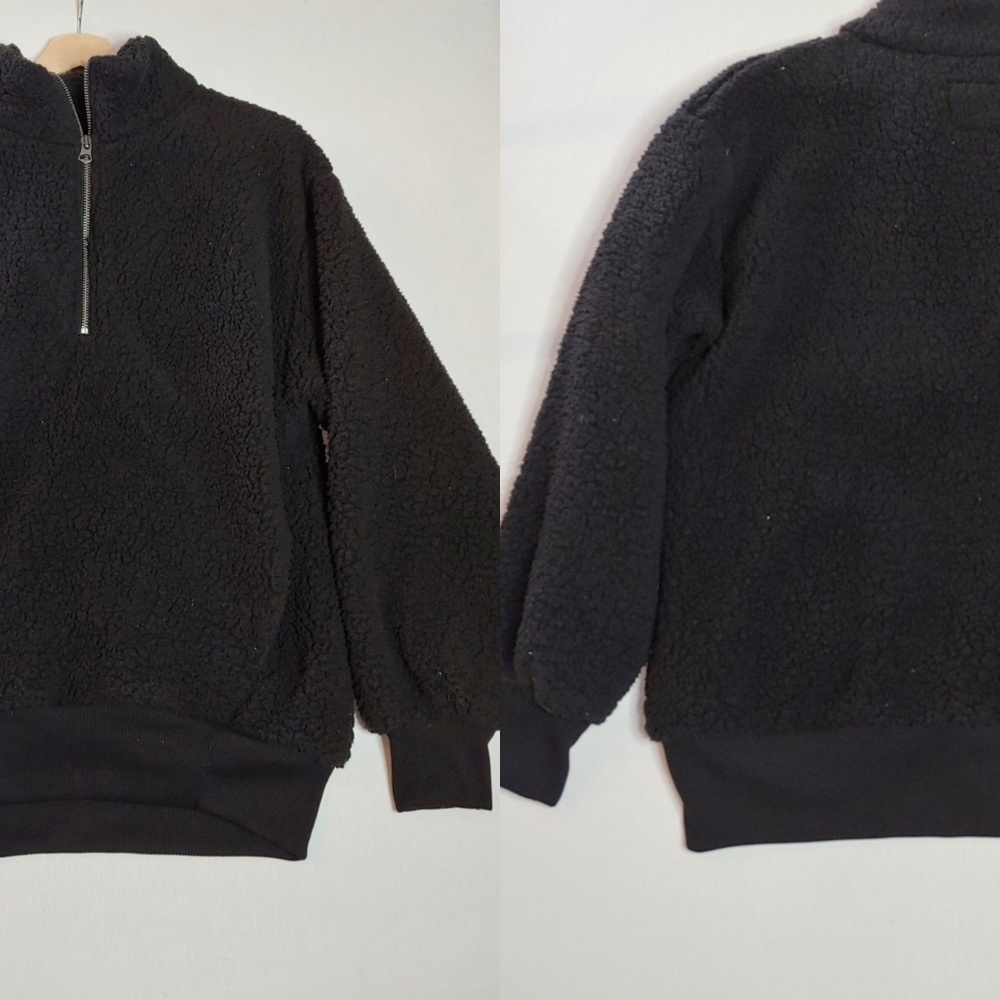 American Eagle 1/2 1/4 Zip Sherpa Teddy Pullover Black Cozy Small S Fuzzy Fleece
